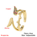 Individuality creative jewelry 18k gold plated feather wings open ring adjustable fashion ring accessories women